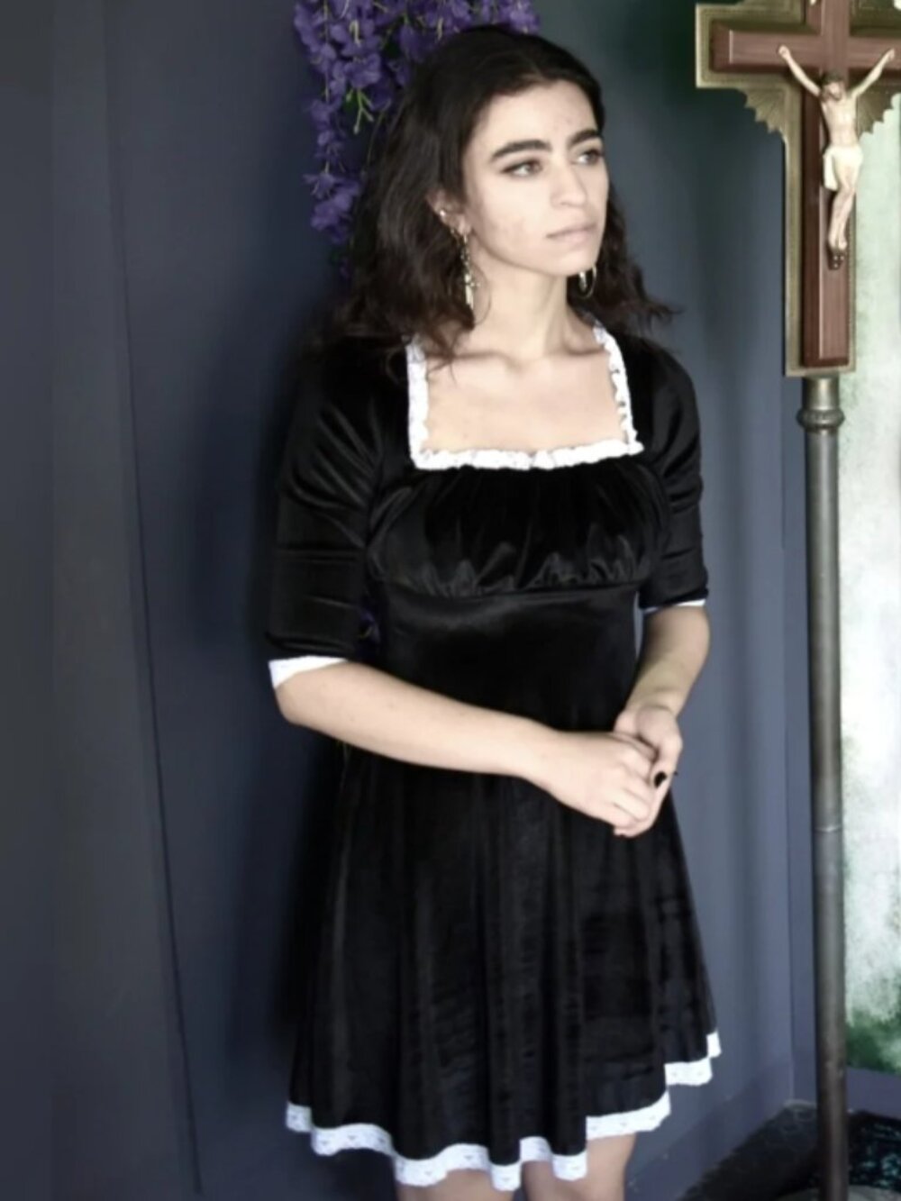 NWT Wax Poetic Black Velvet Wednesday Addams Dress